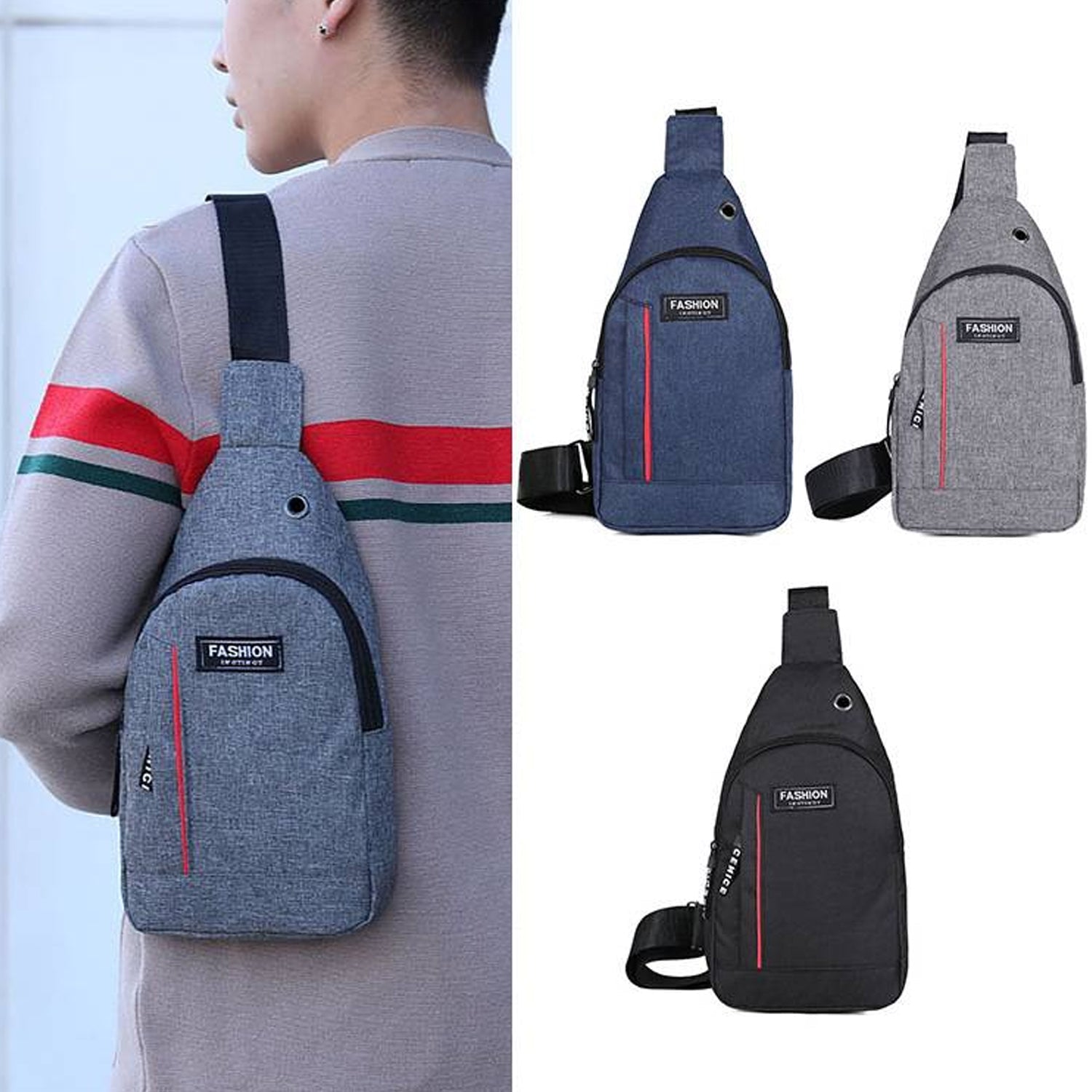 0323 Grey Waterproof Anti Theft Crossbody Fanny Pack Waist Bag Pu Leather Shoulder Bags Chest Men Casual Fashion Usb Charging Earphone Hook Sling Travel Messengers Bag - My Store