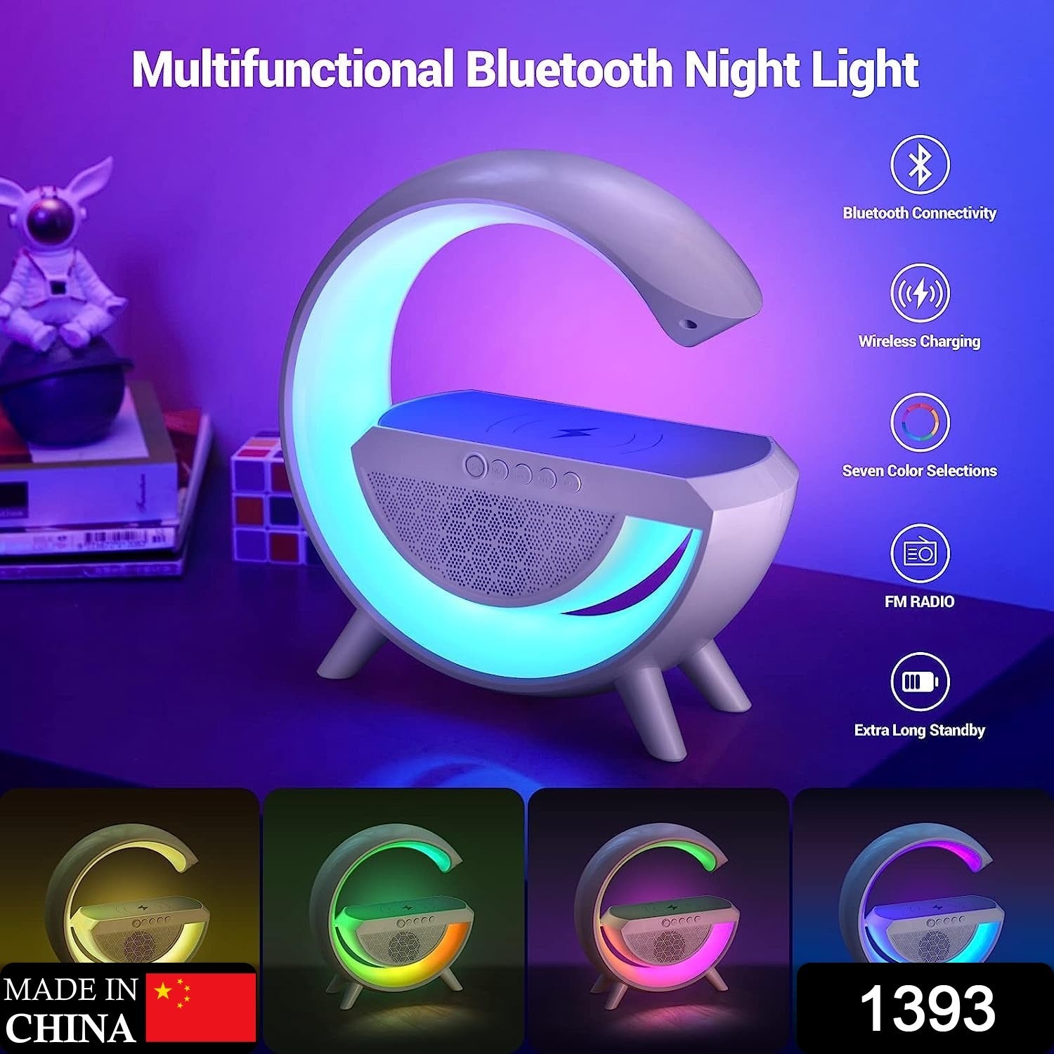 1393 3 - in - 1 Multi - function Led Night Lamp With Bluetooth Speaker Wireless Charging For Bedroom For Music Party And Mood Lighting - Perfect Gift For All Occasions - My Store