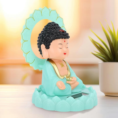 Plastic Solar Powered Moving Head Sitting Action Buddha Statue (1 Pc)