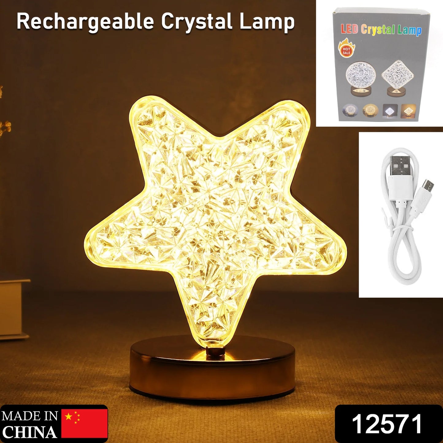 12571 Star Shape Crystal Diamond Lamp Cordless Luxury Lamp With Usb Rechargeable 3-way Dimmable  Touch Control Decorative Nightstand Lamp For Bedroom Living Room Party Restaurant Decor (1 Pc )